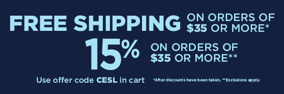 Free Shipping on orders of $35 or more / 15% off $35+