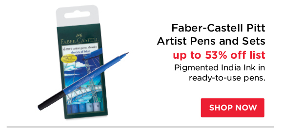 Faber-Castell Pitt Artist Pens and Sets - up to 53% off list - Pigmented India Ink in ready-to-use pens.