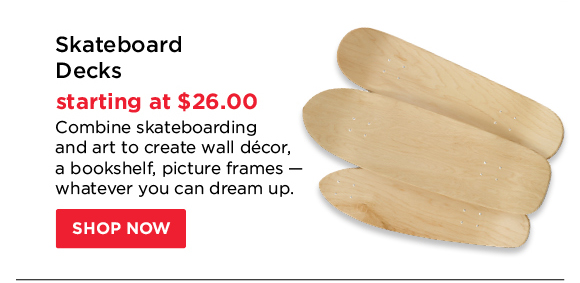 Skateboard Decks - starting at $26.00 - Combine skateboarding and art to create wall decor, a bookshelf, picture frames - whatever you can dream up.