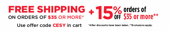 Free Shipping on $35+ / 15% off $35+