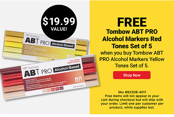 FREE Tombow ABT PRO Alcohol Markers Red Tones Set of 5 when you buy Tombow ABT PRO Alcohol Markers Yellow Tones Set of 5