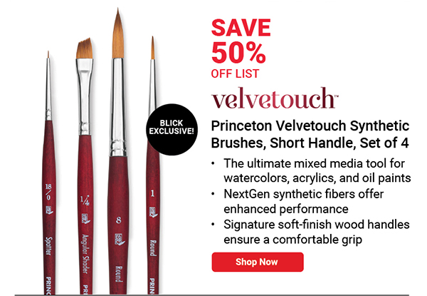 BLICK Exclusive! Velvetouch Synthetic Brushes, Short Handle, Set of 4