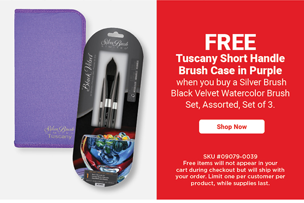 FREE Tuscany short handle brush case in purple when you buy a Silver Brush Black Velvet Watercolor Brush Set - Assorted, Set of 3.