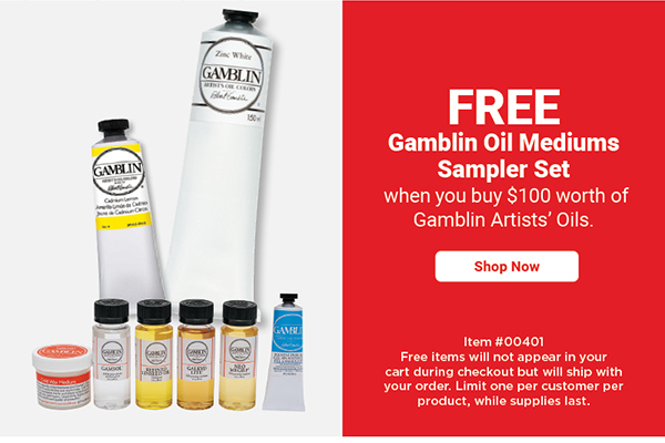 FREE Gamblin Oil Mediums Sampler Set when you buy $100 worth of Gamblin Artist Oils.