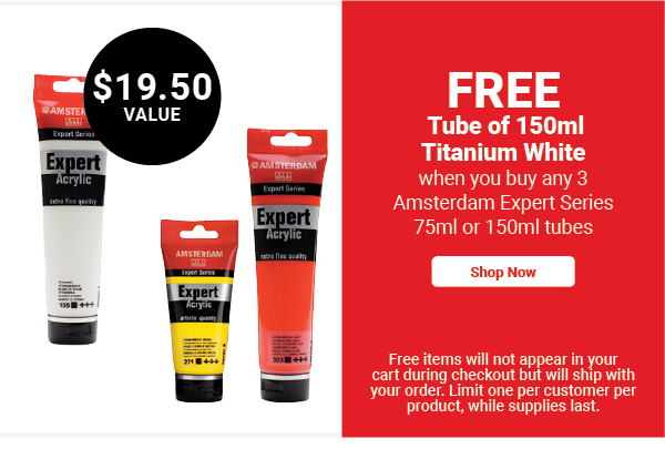 Get a FREE tube of 150ml Titanium White when you purchase any 3 Amsterdam Expert Series 75ml or 150ml tubes.