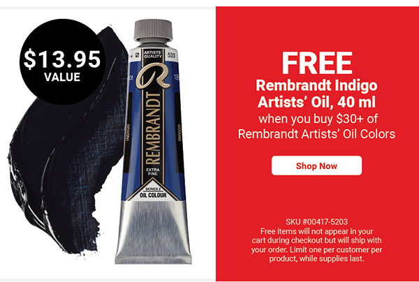 FREE 40ml Tube of Rembrandt Indigo Oil Colour when you buy $30+ of Rembrandt Oil Colours