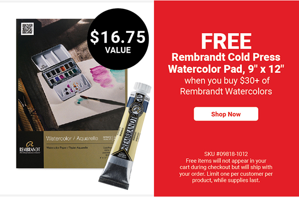 FREE 9"x12" Rembrandt Cold-Press Watercolour Pad when you buy $30+ of Rembrandt Watercolours