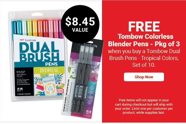 FREE! Tombow Colorless Blender Pens - Pkg of 3 when you buy a Tombow Dual Brush Pens - Tropical Colors, Set of 10