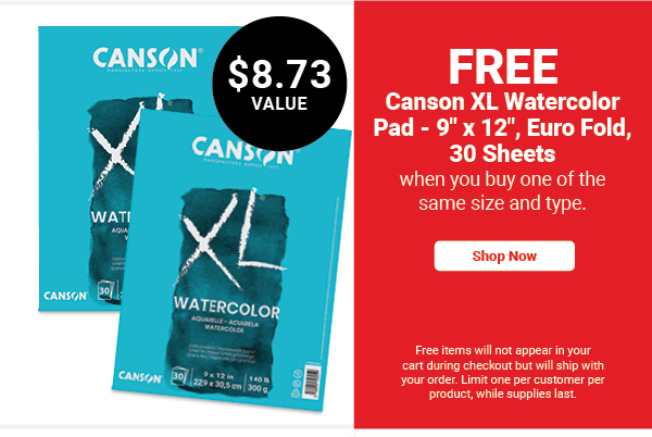 FREE! Canson XL Watercolor Pad - 9" x 12", Euro Fold, 30 Sheets when you buy one of the same size and type.