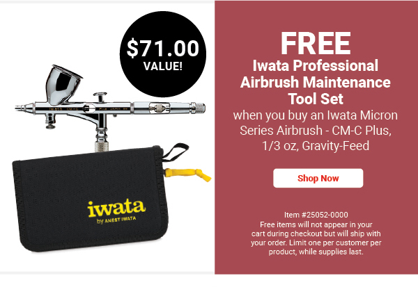 Free Iwata Professional Airbrush Maintenance Tool Set when you buy Iwata Micron Series Airbrush - CM-C Plus, 1/3 oz, Gravity-Feed