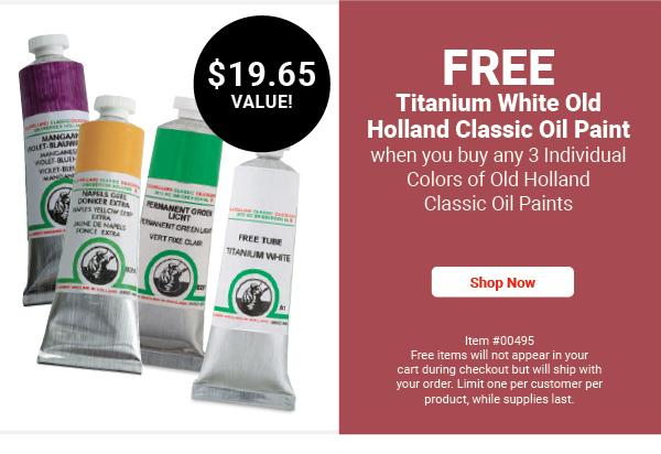 Free Titanium White Old Holland Classic Oil Paint (00495-1029) when you buy any 3 Individual Colors of Old Holland Classic Oil Paints