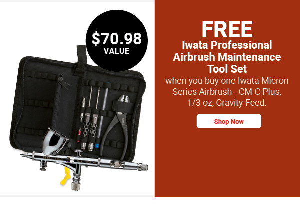 FREE! Iwata Professional Airbrush Maintenance Tool Set when you buy one Iwata Micron Series Airbrush - CM-C Plus, 1/3 oz, Gravity-Feed.