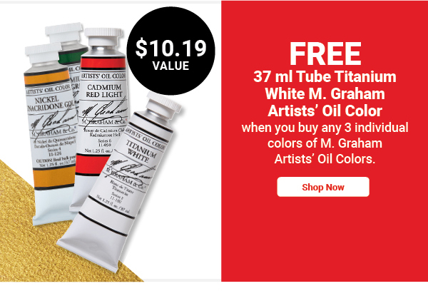 Free 37 ml tubeTitanium White M. Graham Artists' Oil Color when you buy any 3 individual colors of M. Graham Artists' Oil Colors.