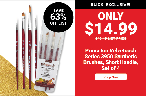 Princeton Velvetouch Series 3950 Synthetic Brushes - Blick Exclusive, Short Handle, Set of 4