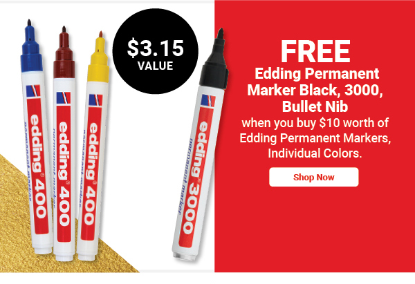 Free Edding Permanent Marker - Black, 3000, Bullet Nib when you buy $10 worth of Edding Permanent Markers, Individual Colors