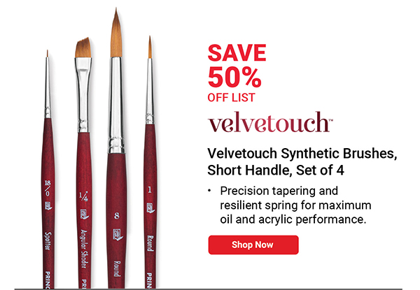 Princeton Velvetouch Series 3950 Synthetic Brushes - Exclusively Ours, Short Handle, Set of 4