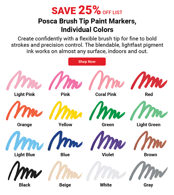 Posca Brush Tip Paint Markers, Individual Colors