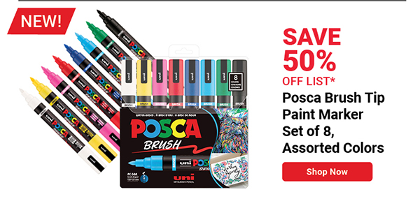 Posca Brush Paint Markers - Set of 8, Assorted Colors