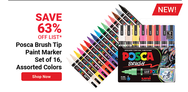 Posca Brush Paint Markers - Set of 16, Assorted Colors