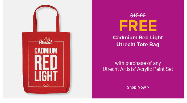 FREE Cadmium Red Light Utrecht Tote Bag when you buy any Utrecht Artists' Acrylic Paint Set.