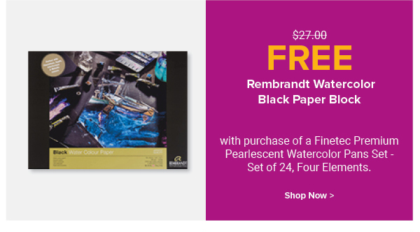 FREE Rembrandt Watercolor Black Paper Block with purchase of a Finetec Premium Pearlescent Watercolor Pans Set - Set of 24, Four Elements.