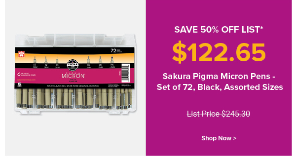 Sakura Pigma Micron Pens - Set of 72, Black, Assorted Sizes