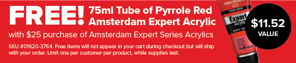 FREE! 75ml Tube of Pyrrole Red Amsterdam Expert Acrylic with a $25 purchase of Amsterdam Expert Series Acrylics