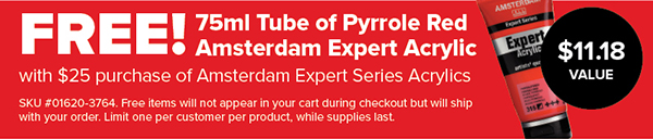 FREE! 75ml Tube of Pyrrole Red Amsterdam Expert Acrylic with a $25 purchase of Amsterdam Expert Series Acrylics