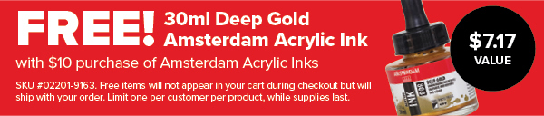FREE! 30ml Deep Gold Amsterdam Acrylic Ink with $10 purchase of Amsterdam Acrylic Inks