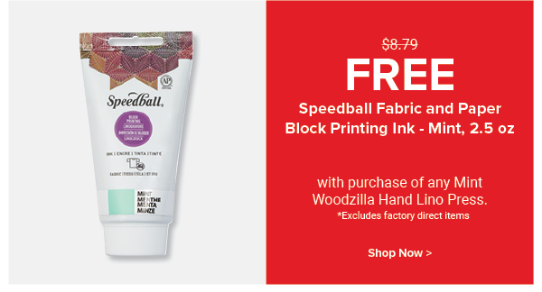 FREE! Speedball Fabric and Paper Block Printing Ink - Mint, 2.5 oz with purchase of any Mint colored Woodzilla Hand Lino Press.
