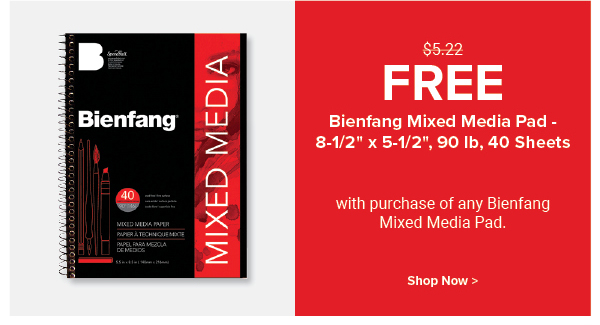 FREE! Bienfang Mixed Media Pad - 8-1/2" x 5-1/2", 90 lb, 40 Sheets with purchase of ANY Bienfang Mixed Media Pad.