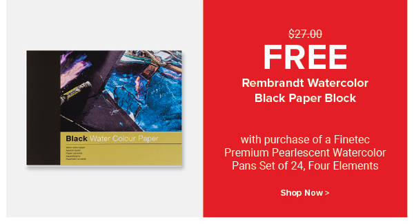 FREE! Rembrandt Watercolor Black Paper Block with purchase of a Finetec Premium Pearlescent Watercolor Pans Set - Set of 24, Four Elements.