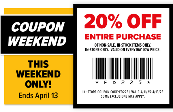 Coupon Weekend This Weekend ONLY Ends April 13th 20% Off Entire Purchase