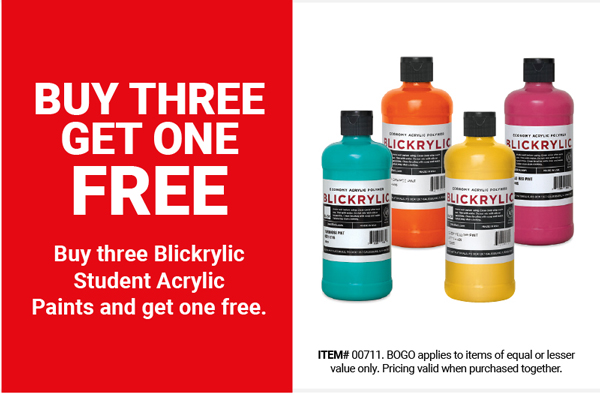 Buy three Blickrylic Student Acrylic Paints and get one free.