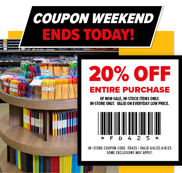 Coupon Weekend ENDS TODAY 20% Off Entire Purchase!