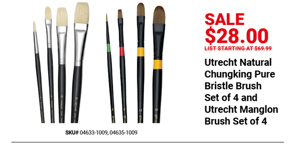 Utrecht Natural Chungking Pure Bristle Brush Set of 4 and Utrecht Manglon Brush Set of 4 Sale $28.00