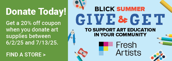 Get a 20% off coupon when you donate art supplies between 6/2/25 to 7/13/25.