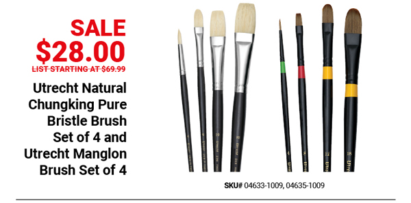 Utrecht Natural Chungking Pure Bristle Brush Set of 4 and Utrecht Manglon Brush Set of 4 Sale $28.00