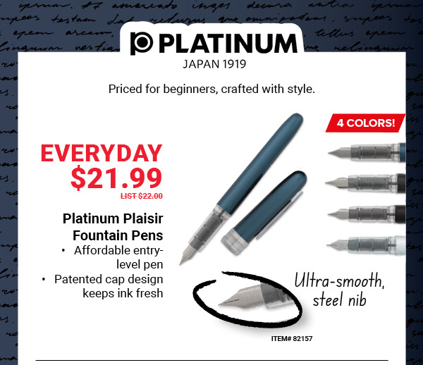 Platinum Plaisir Fountain Pens Everyday $21.99