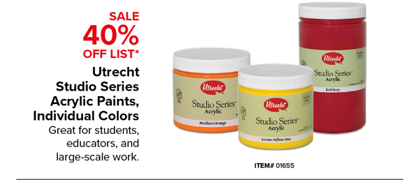 Utrecht Studio Series Acrylic Paints, Individual Colors Sale 40% Off List*
