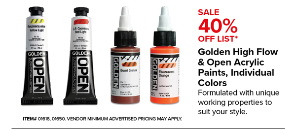 Golden High Flow & Open Acrylic Paints, Individual Colors Sale 40% Off List*