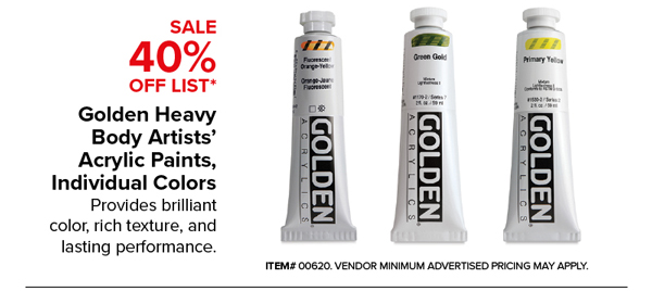 Golden Heavy Body Artists' Acrylic Paints, Individual Colors Sale 40% Off List*