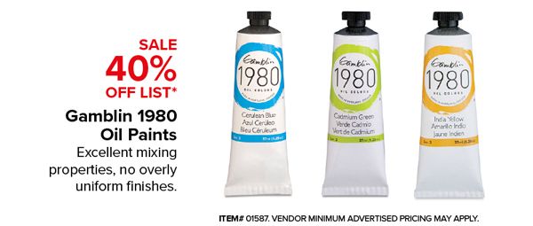 Gamblin 1980 Oil Paints Sale 40% Off List*