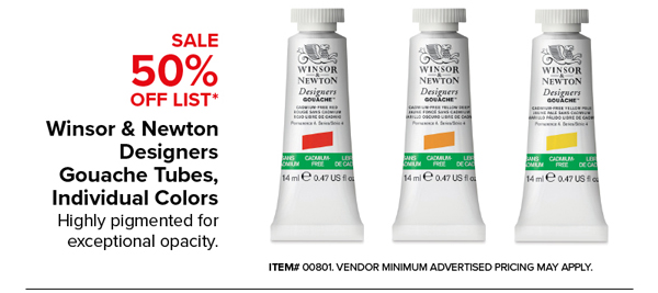Winsor & Newton Designers Gouache Tubes, Individual Colors Sale 50% Off List*