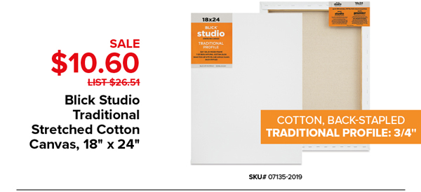 Blick Studio Traditional Stretched Cotton Canvas, 18" x 24" Sale $10.60