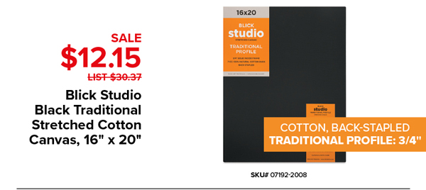 Blick Studio Black Traditional Stretched Cotton canvas, 16" x 20" Sale $12.15