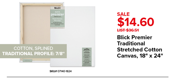 Blick Premier Traditional Stretched Cotton Canvas, 18" x 24" Sale $14.60