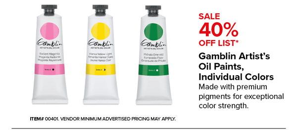 Gamblin Artist's Oil Paints, Individual Colors, Sale 40% Off List*