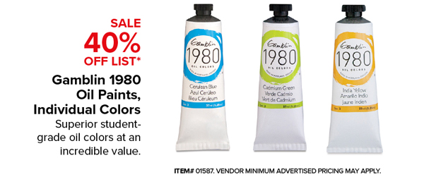 Gamblin Oil Paints, Individual Colors, Sale 40% Off List*