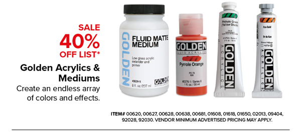 Golden Acrylics & Mediums Sale 40% Off List*